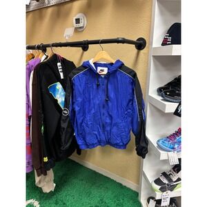 Vintage 90s Nike Windbreaker Jacket Womens Size Small Blue Black Full Zip Hooded
